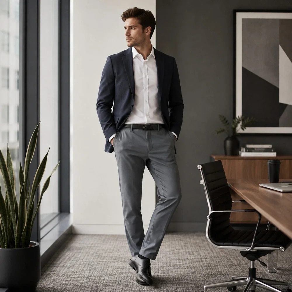 Paige Mens Stafford Trousers 40x33 Gray Performance Stretch Dress Pants Business